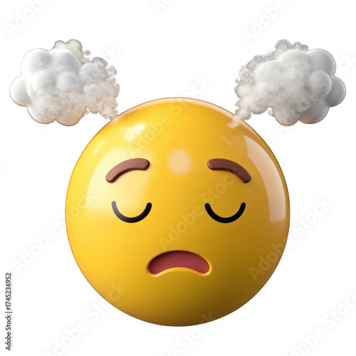 Frustrated emoji 3D illustration steam from ears expressing anger, stress, or tension on transparent background