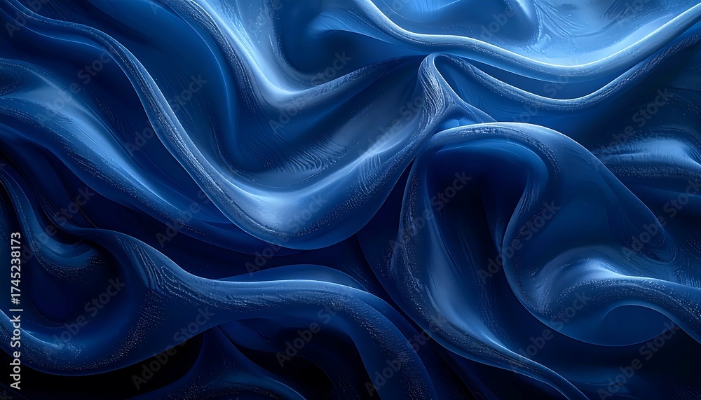 Fototapeta premium Deep blue draped fabric texture. Flowing, smooth folds