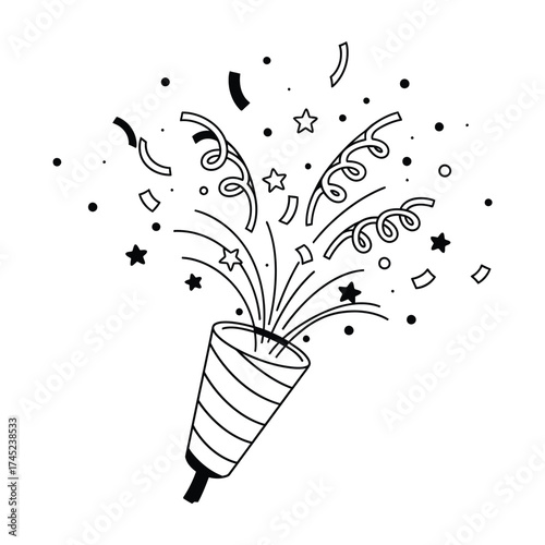 Exploding party popper with confetti and streamers celebration design element vector