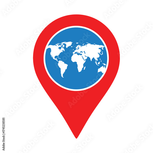 Global location pin icon representing world map and travel destinations vector