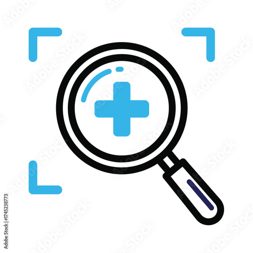 Magnifying glass icon with zoom plus symbol for enhanced search and analysis vector