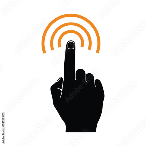 Silhouette finger touching screen with expanding rings animation icon vector