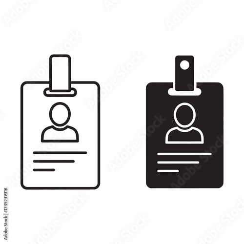 Two icon styles of identity card with person silhouette and lines for text vector