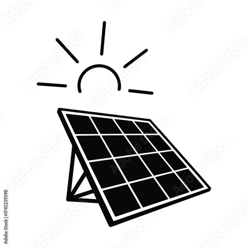 Solar panel and sun icon for renewable energy and sustainable power generation vector