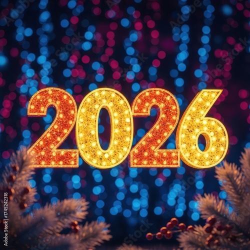 Wallpaper Mural Bright 2026 illuminated numbers against a bokeh background Torontodigital.ca