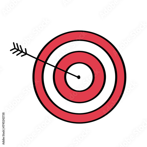 Target bullseye with arrow hitting center icon vector illustration