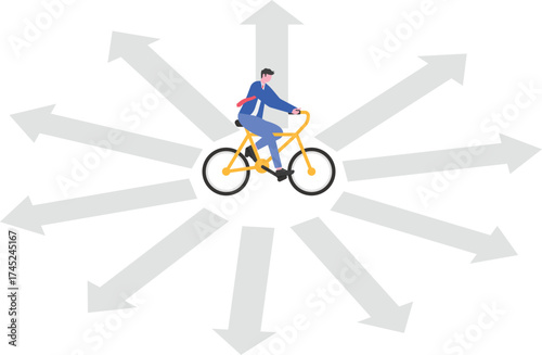 Confused businessman standing at the crossroads in uncertainty
