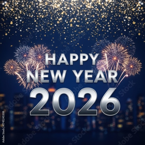 Wallpaper Mural Happy new year 2026 fireworks display over city skyline Torontodigital.ca