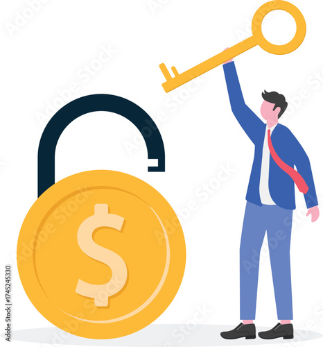 Key to financial success and prosperity, unlock secret reward to gain profit,
