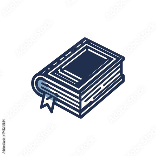 A closed book with a bookmark resting on a white background, symbolizing knowledge and learning