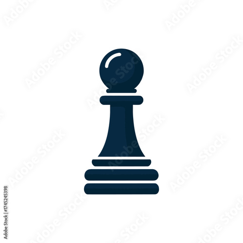 A close-up of a dark chess pawn piece standing on a white background, symbolizing strategy