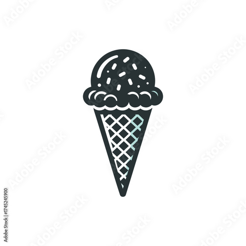 A delicious ice cream cone with a scoop topped with sprinkles against a simple background