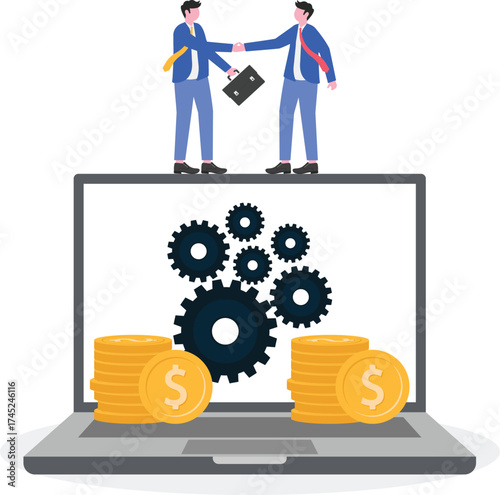 Business-to-business sales, sales promotion, satisfaction, and loyalty concept with people characters.


