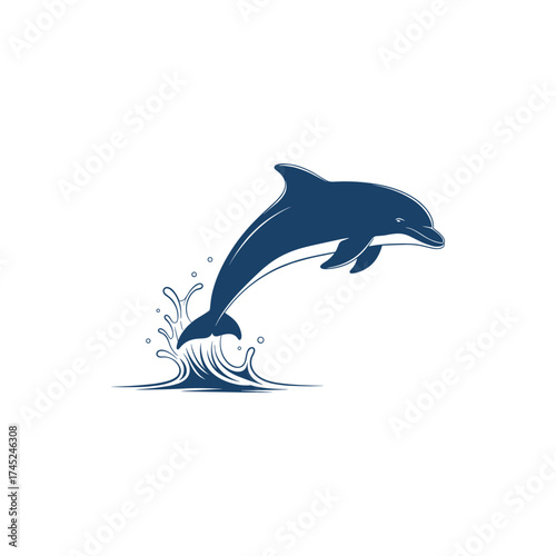 A dolphin gracefully leaps from the ocean waves, showcasing its agility in a serene marine environment
