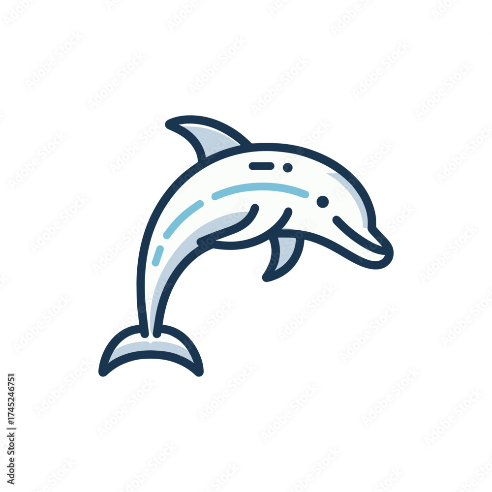 Fototapeta premium A playful dolphin leaping above the water's surface, showcasing its grace in a serene ocean backdrop