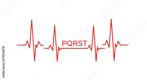 Red Heartbeat Line with Wave Labels on White Background
