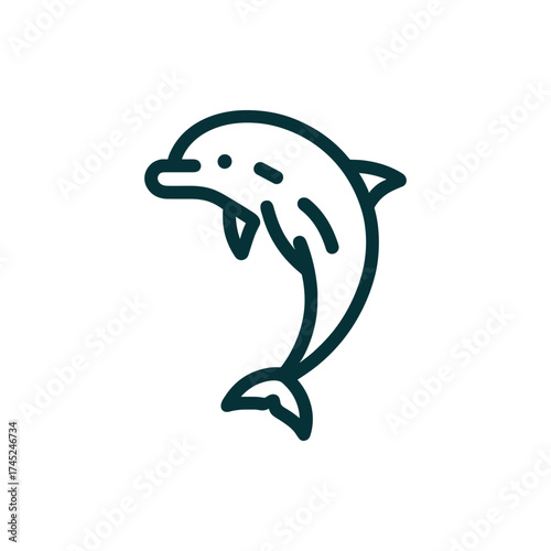 A playful dolphin leaping above the ocean surface against a bright blue sky backdrop