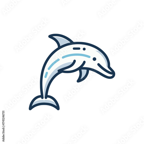 A playful dolphin leaping above the water's surface, showcasing its grace in a serene ocean backdrop