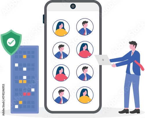 Flat privacy policy, official document information in form of text, customer database information about concept.

