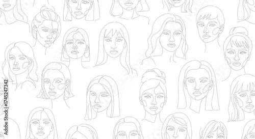 Line Art Faces Pattern Elegant Women Portrait Collection
