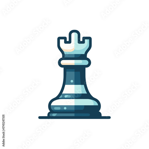 A stylized chess rook piece standing prominently on a flat surface, with a minimalist background