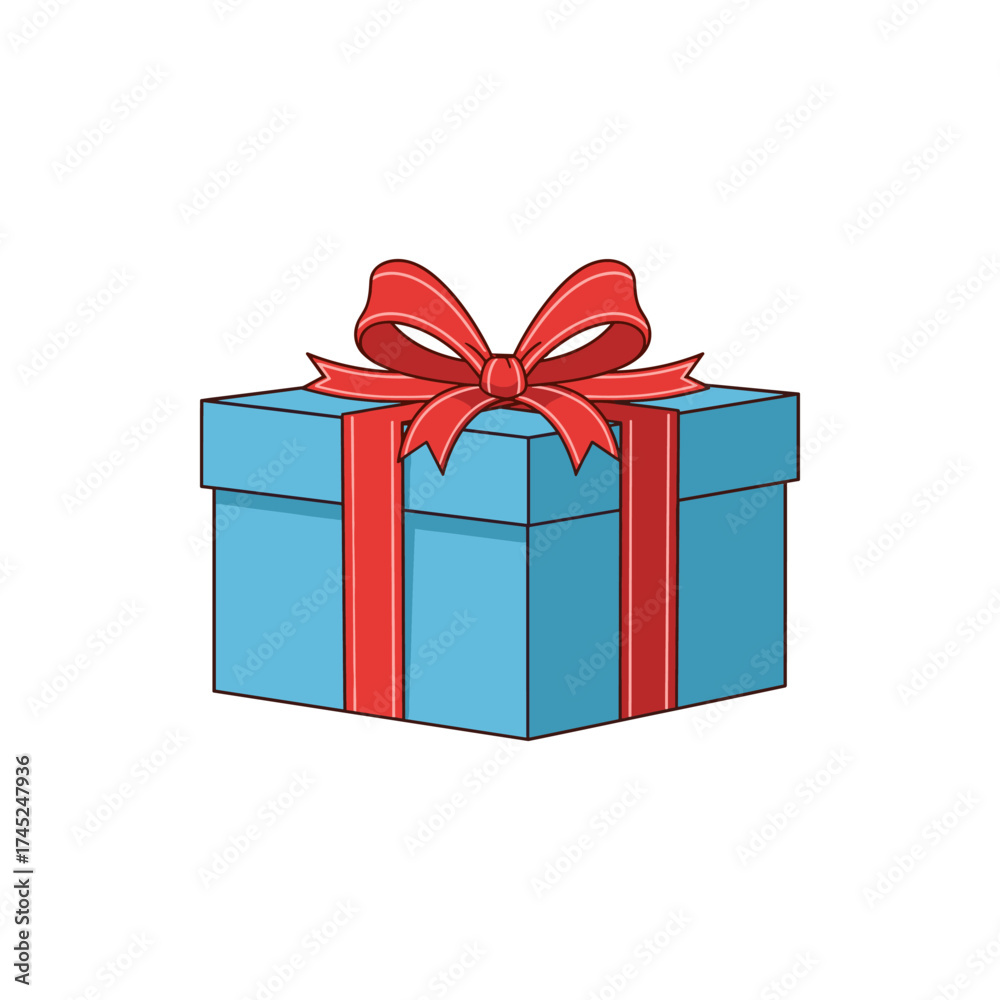 Obraz premium A vibrant blue gift box with a red ribbon, symbolizing celebration and joy, set against a plain background