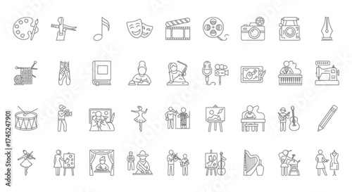 Line Art Icons Set Arts, Entertainment and Culture