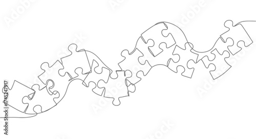 Abstract Puzzle Pieces Interconnected in Continuous Line