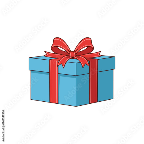 A vibrant blue gift box with a red ribbon, symbolizing celebration and joy, set against a plain background