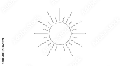Radiant Burst Minimalist Sun Icon with a Circular Center and Linear Rays