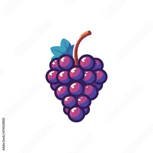 A vibrant cluster of purple grapes with a green leaf, isolated on a white background, ideal for food-related themes