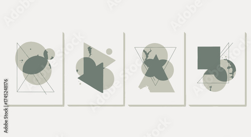 Abstract Geometric Composition Minimalist Shapes Art in Muted Green