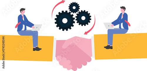 Mergers and acquisitions, corporate consolidation, synergy concept with character.
