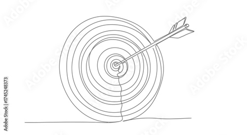 Continuous Line Drawing of an Arrow Hitting the Center of a Target