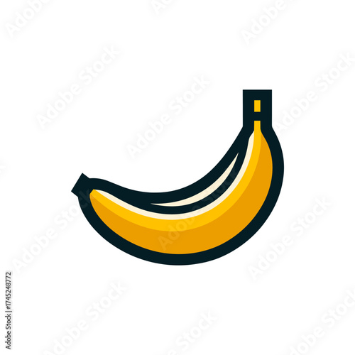 A vibrant yellow banana with smooth curves, placed against a simple, clean background