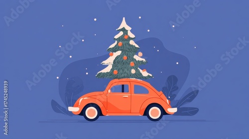 Classic car with Xmas tree