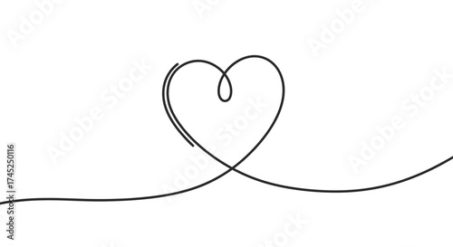 Simple continuous line drawing of a heart shape, representing love and affection.