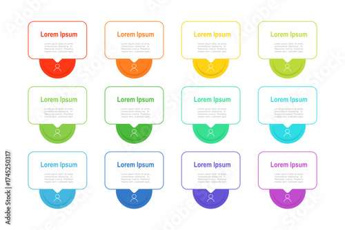For business concept with 12 steps infographics, shape with multicolor label, design for workflow layout, diagram, annual report, web design. vector illustration