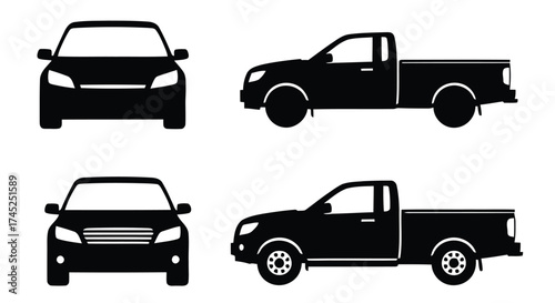 Various car silhouettes on white background sedan coupe