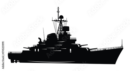Warship silhouette with cannons and radar navy military