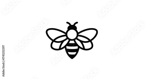Simple black and white illustration of a honeybee with distinct features