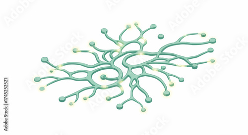 Organic network illustration with glowing nodes, representing interconnected synapses, data transmission, or the intricate web of digital communication and biological processes