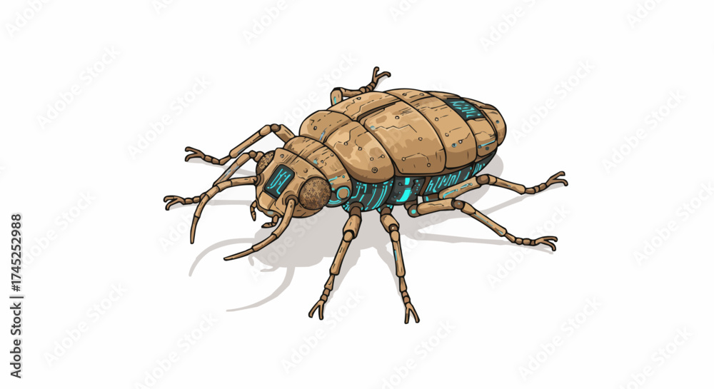 Naklejka premium Mechanical Beetle Illustration Detailed artwork of a robotic insect with intricate design on a white background