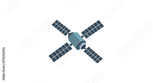 Isometric illustration of a satellite with large solar panels extended