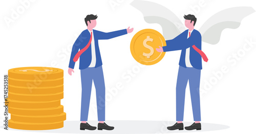 Angel investor, online meetup, startup hub concept with tiny character.

