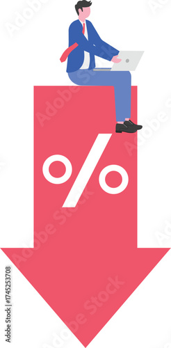 Businessman standing on falling percentage sign

