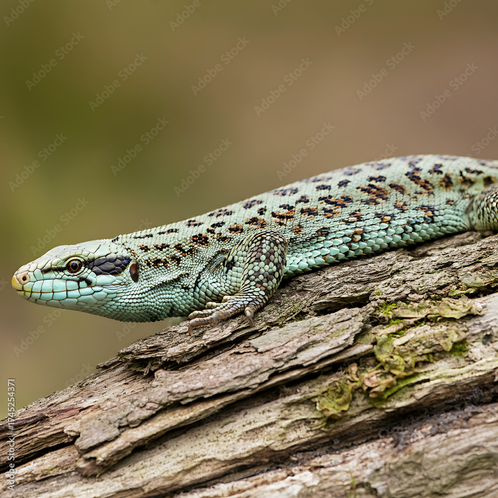 Obraz premium Sand Lizard Resting on a Log in its Natural Habitat