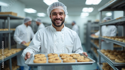 Male Production Worker Working in Sweet Food Factory (Wafers, Cookies)	