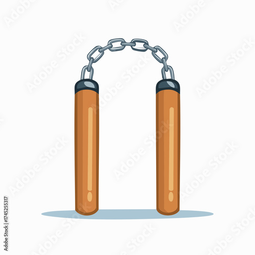 Nunchucks weapon with chain on white background
