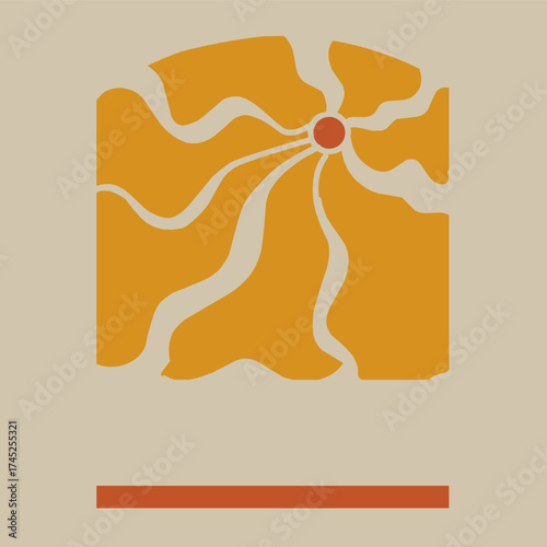 Abstract Orange Flower Design With Beige Background And Center Circle – Modern Art Graphic
